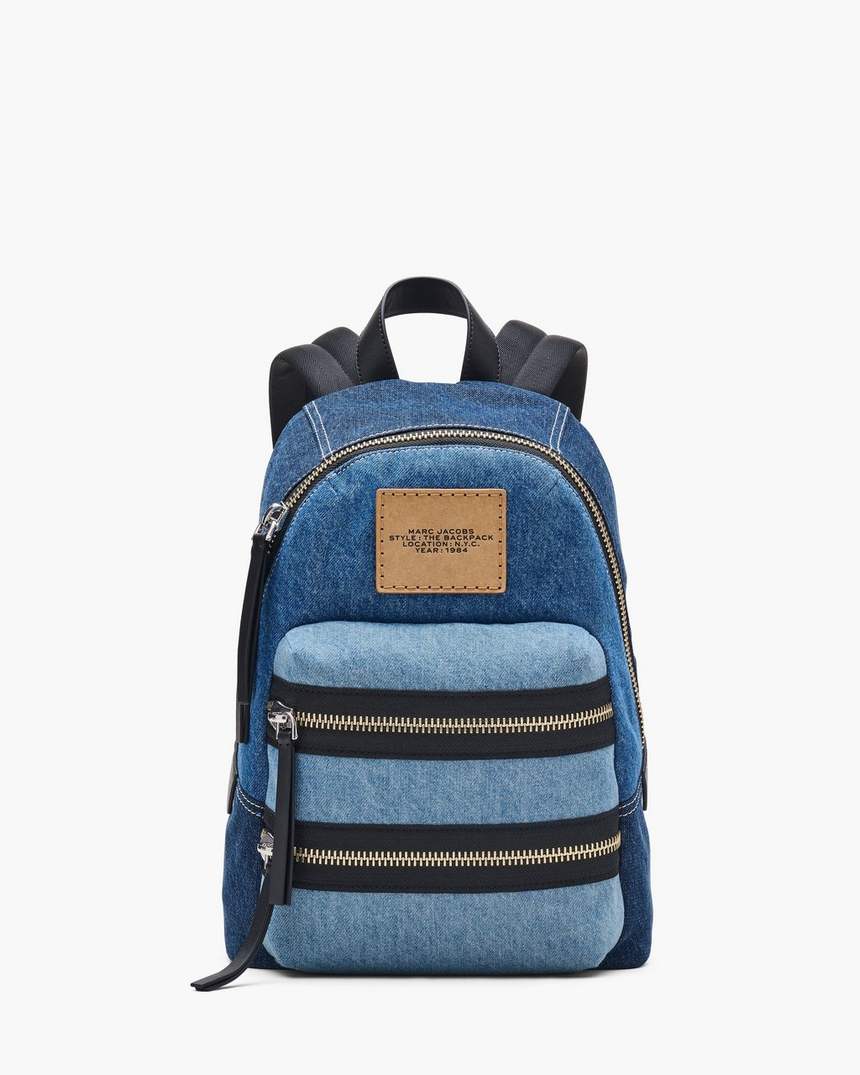 mochila média biker colorblock denim