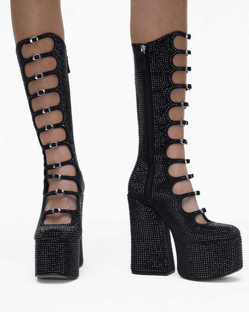 bota kiki de cano alto com strass