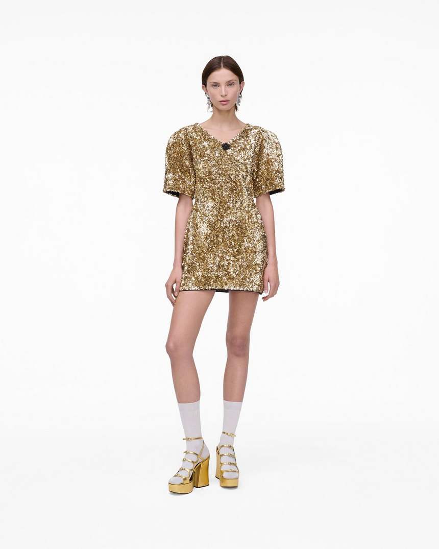 vestido de malha com decote em v e lantejoulas
