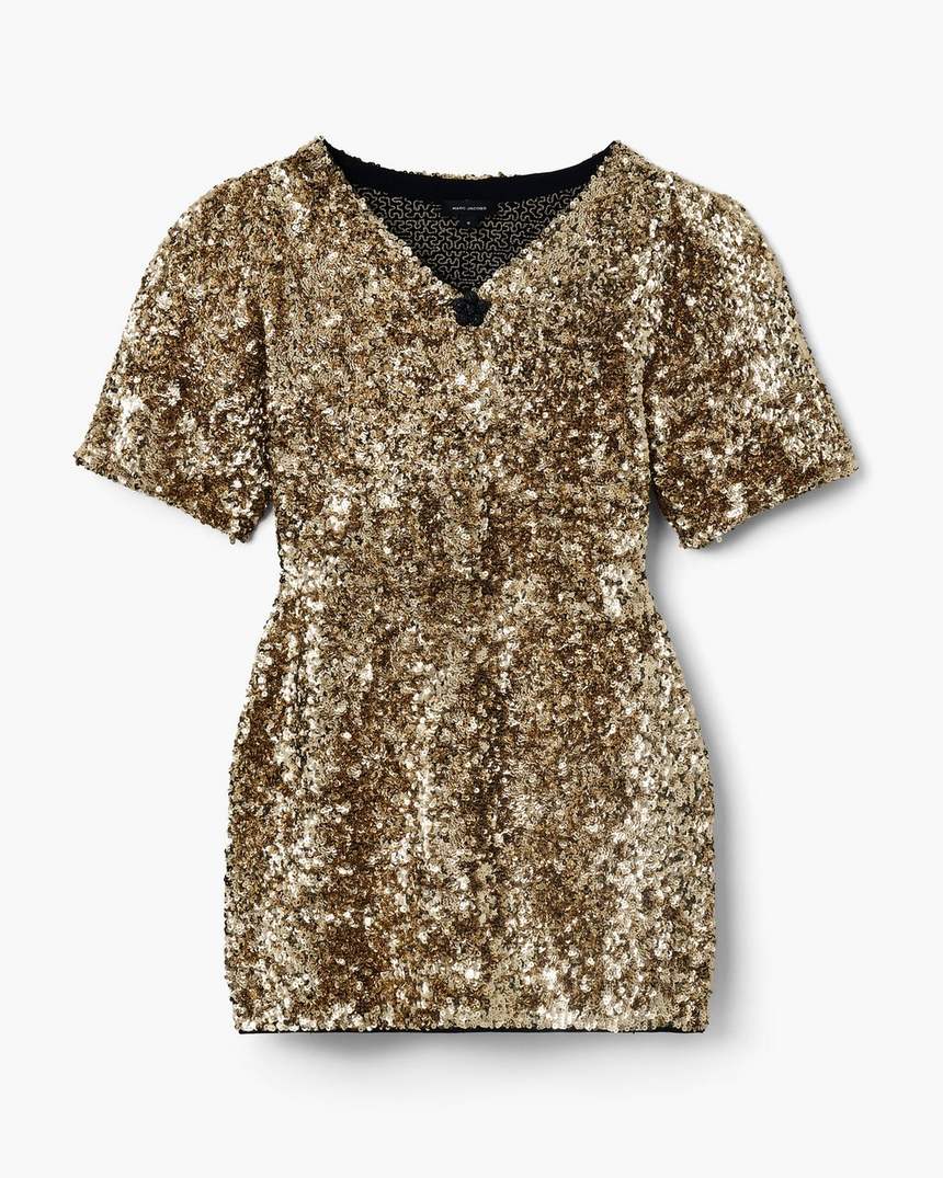 vestido de malha com decote em v e lantejoulas