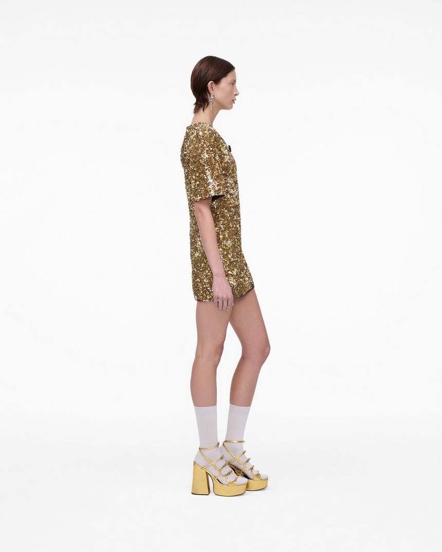 vestido de malha com decote em v e lantejoulas