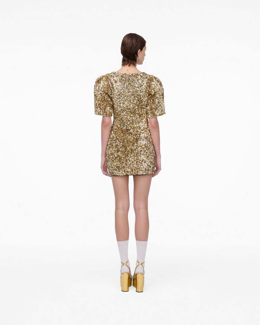 vestido de malha com decote em v e lantejoulas