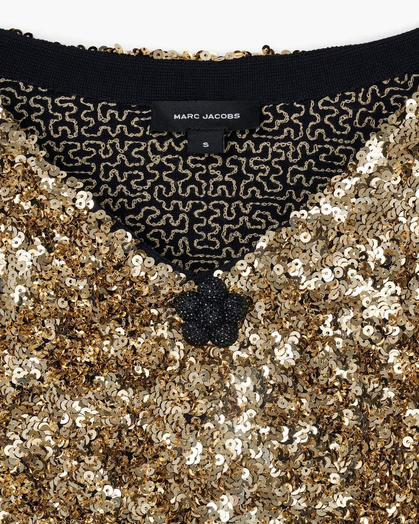 vestido de malha com decote em v e lantejoulas