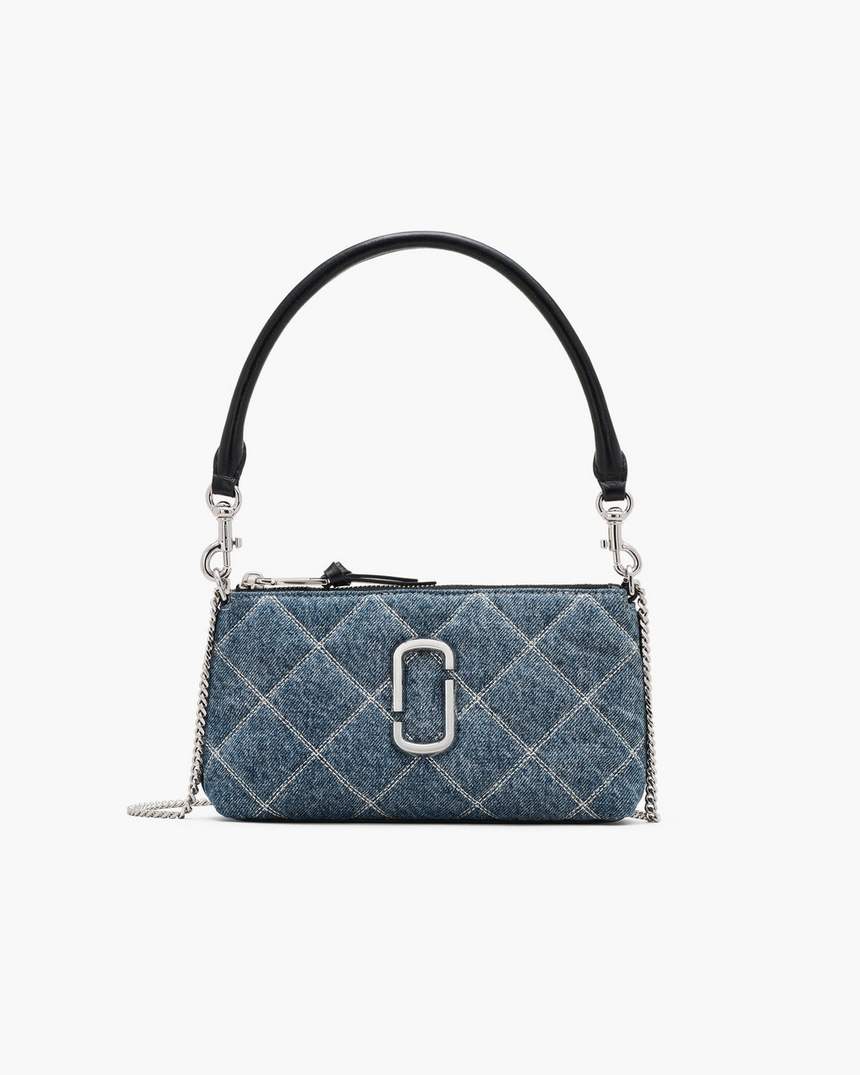 bolsa de ombro conversível em denim acolchoado