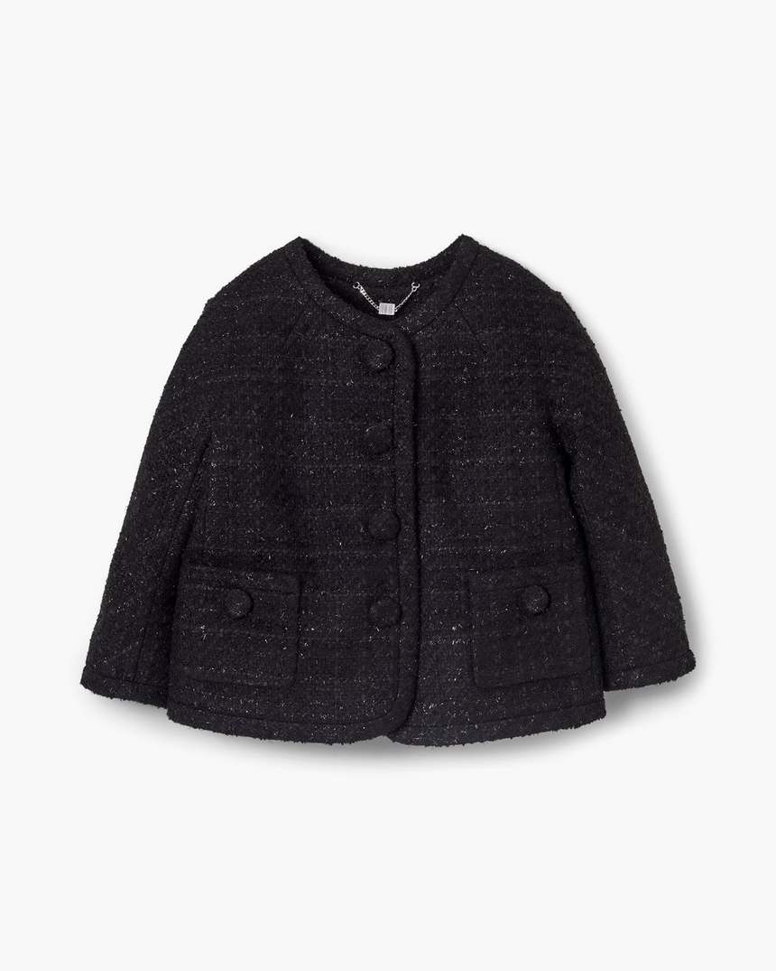 jaqueta feminina de tweed com corte invertido