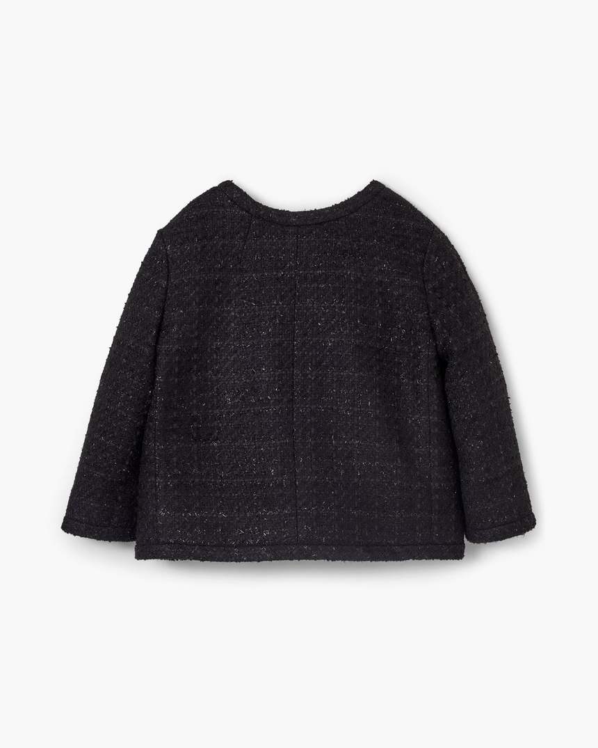 jaqueta feminina de tweed com corte invertido