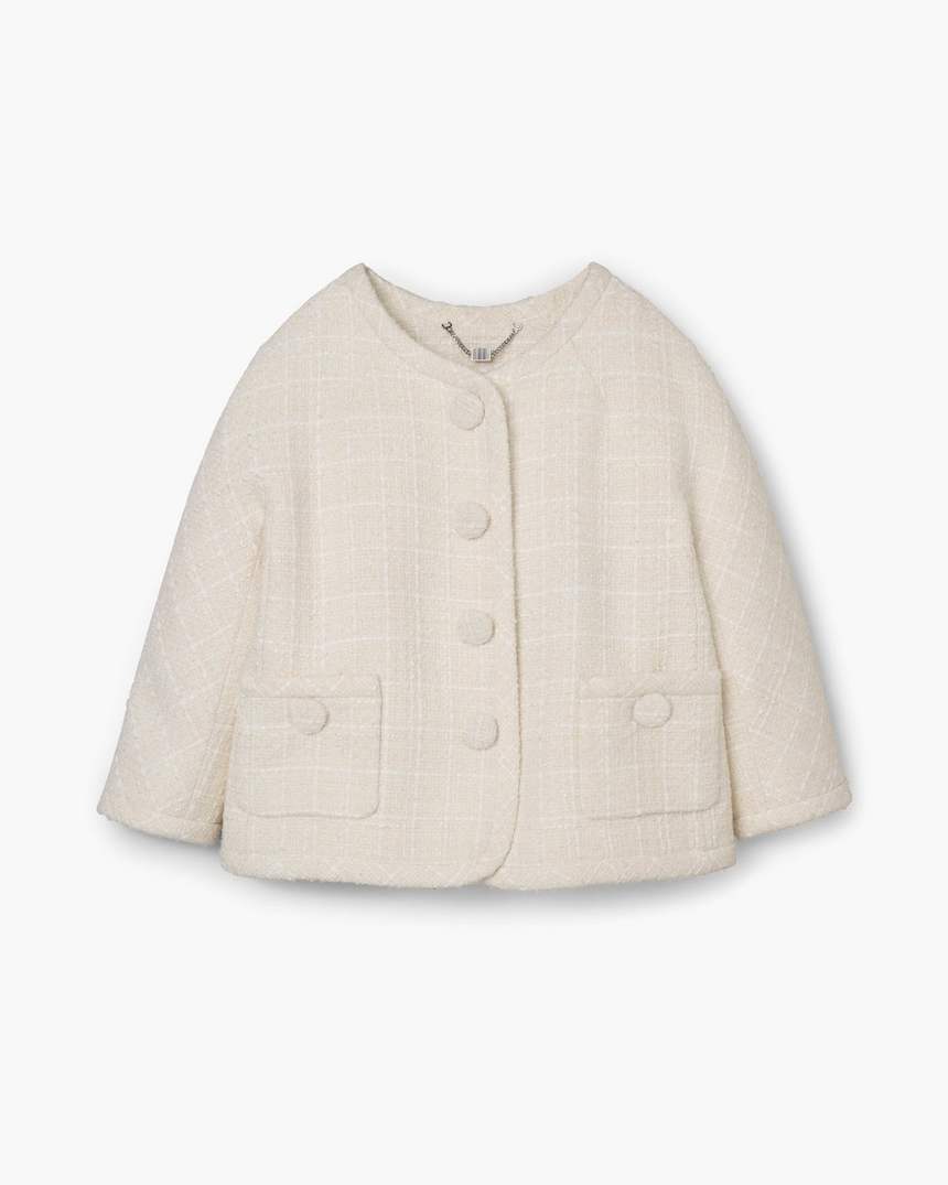 jaqueta feminina de tweed com corte invertido
