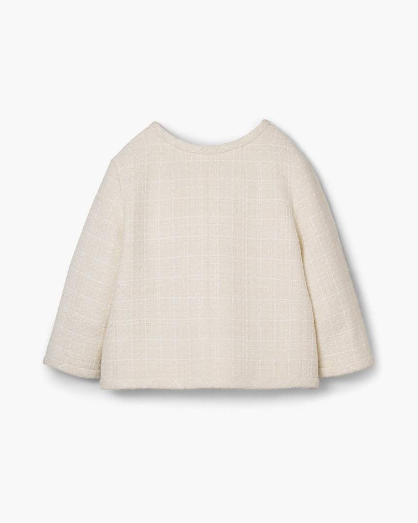 jaqueta feminina de tweed com corte invertido