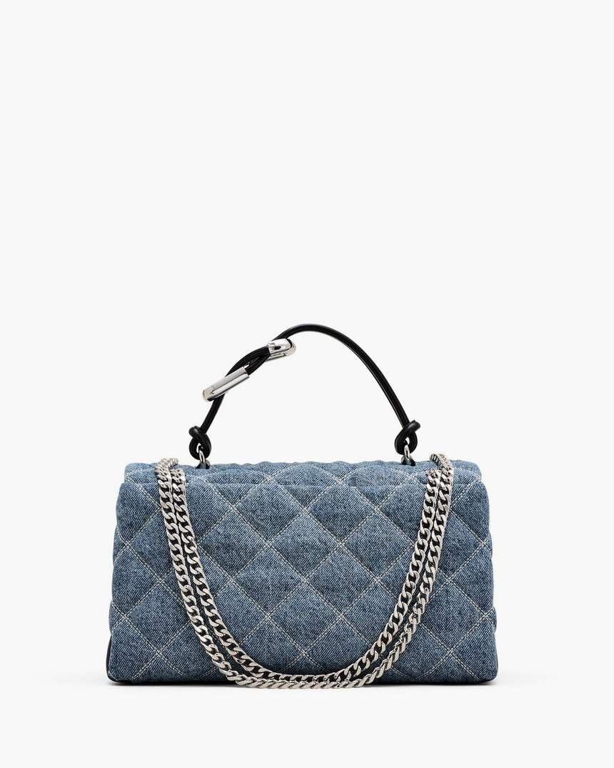 bolsa de ombro dupla em jeans acolchoado com corrente