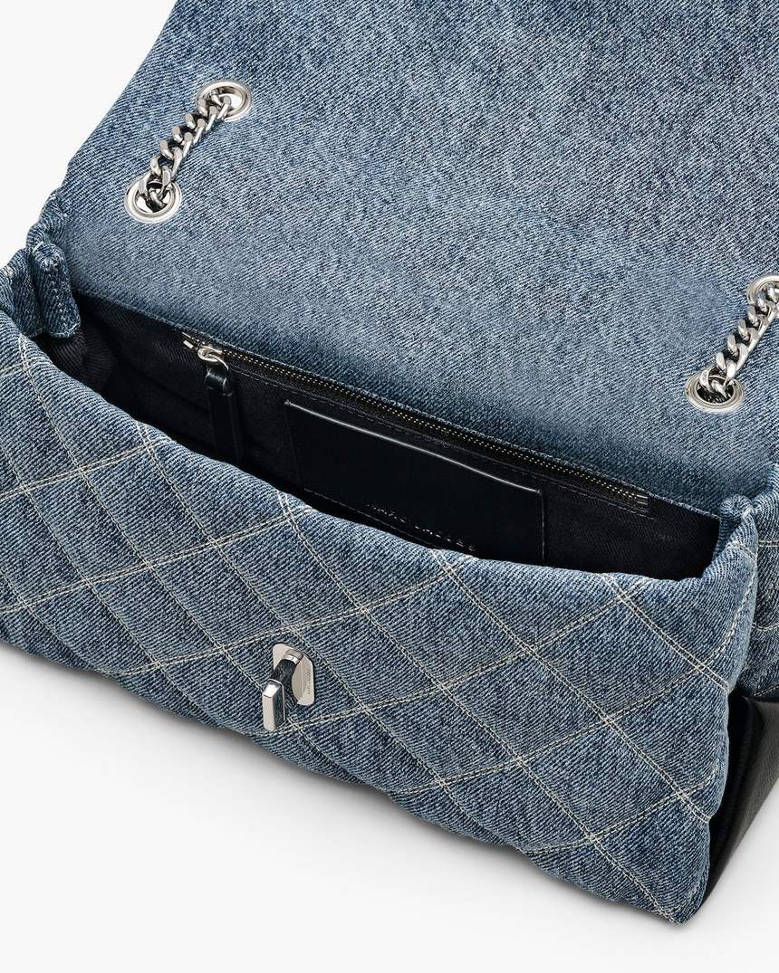 bolsa de ombro dupla em jeans acolchoado com corrente