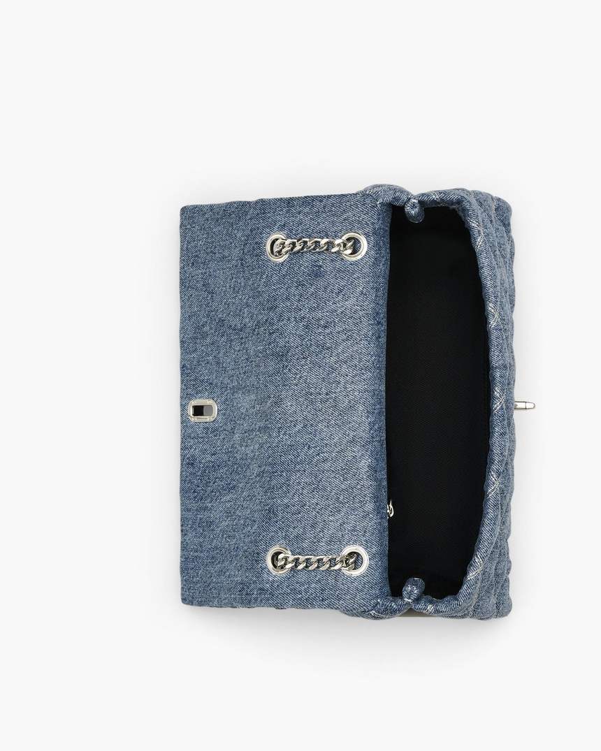 bolsa de ombro dupla em jeans acolchoado com corrente
