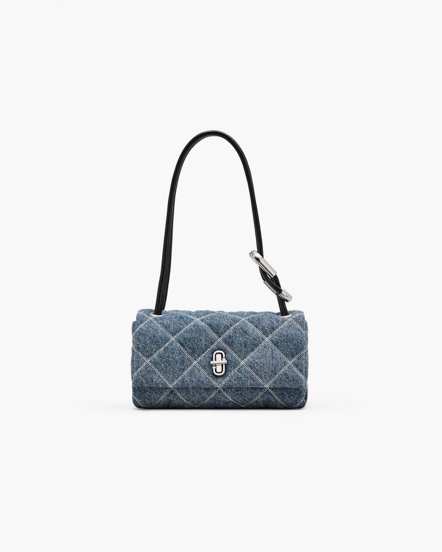 bolsa de ombro dupla mini em jeans acolchoado