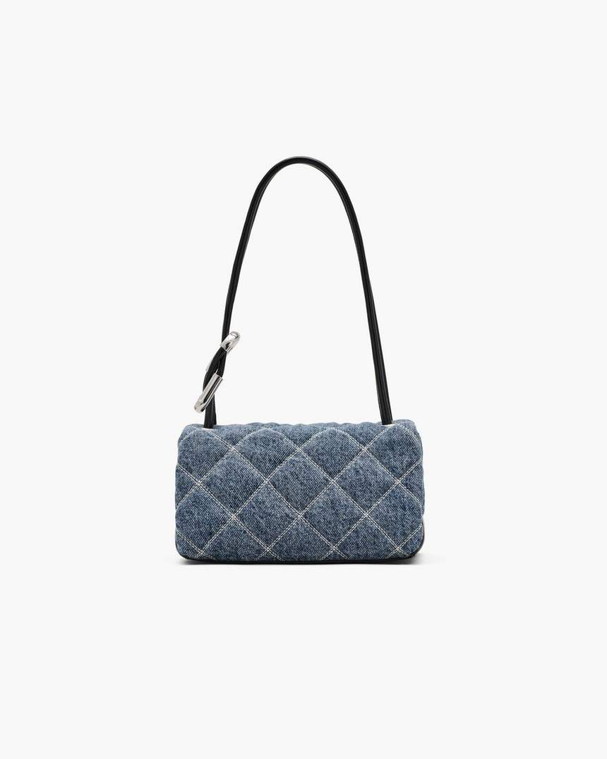 bolsa de ombro dupla mini em jeans acolchoado