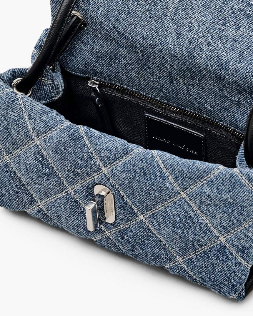bolsa de ombro dupla mini em jeans acolchoado