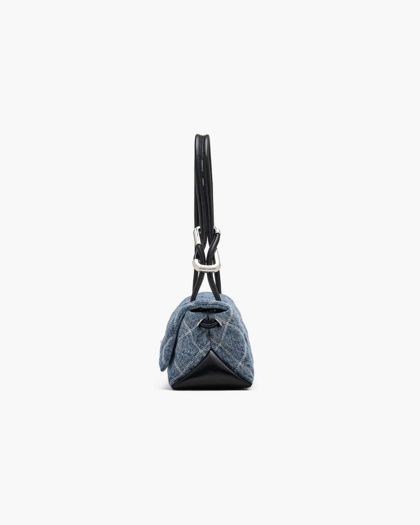 bolsa de ombro dupla mini em jeans acolchoado