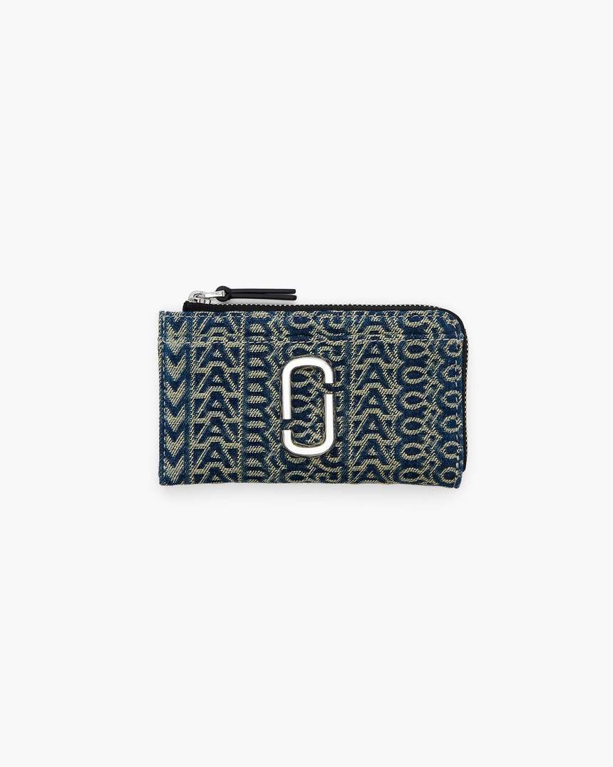 carteira multifuncional j marc top zip em jeans com monograma