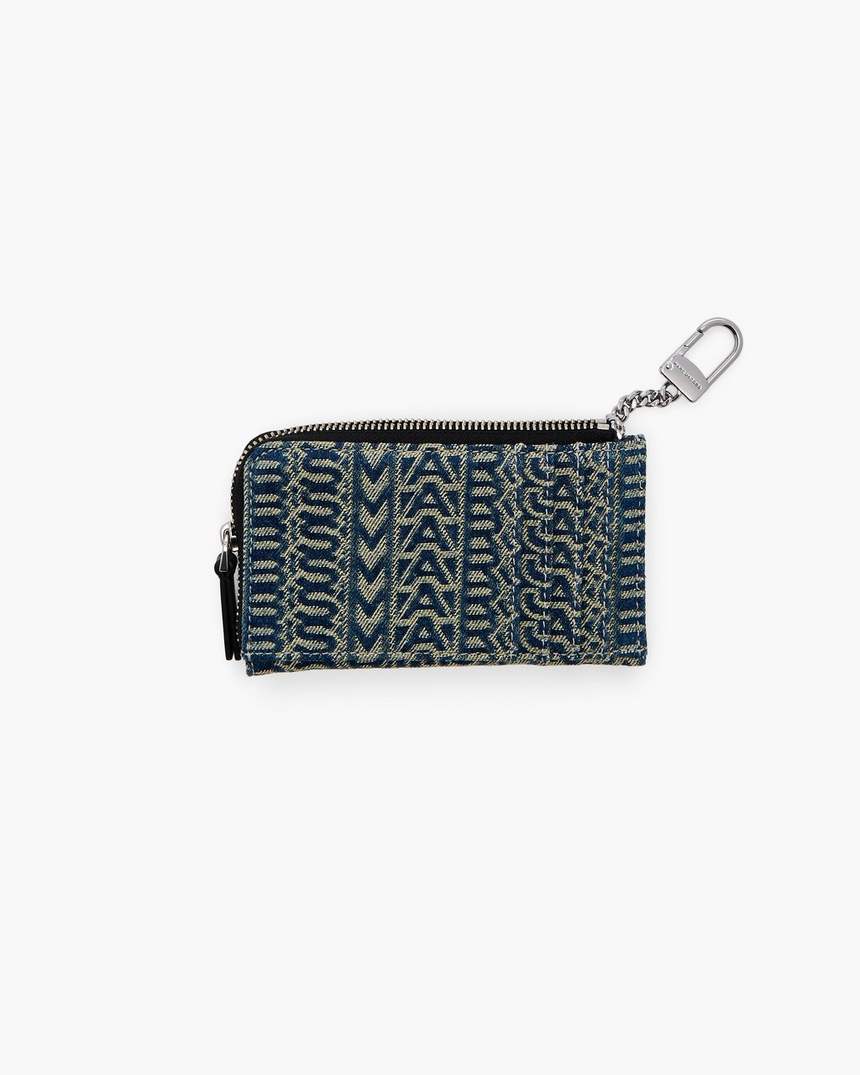 carteira multifuncional j marc top zip em jeans com monograma