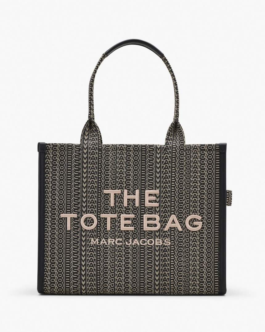 bolsa tote grande com estampa jacquard monogramada