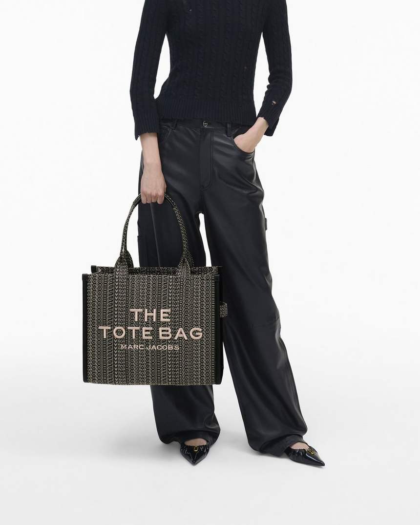 bolsa tote grande com estampa jacquard monogramada