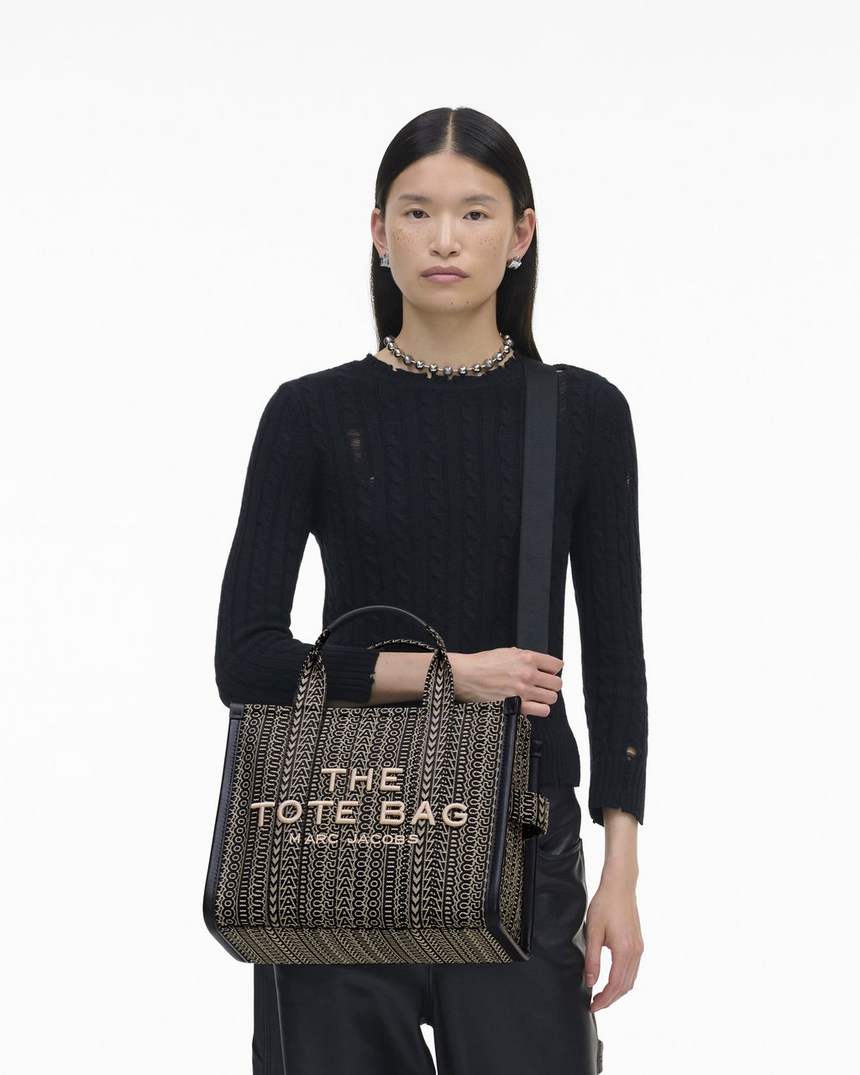 bolsa tote média com jacquard monograma