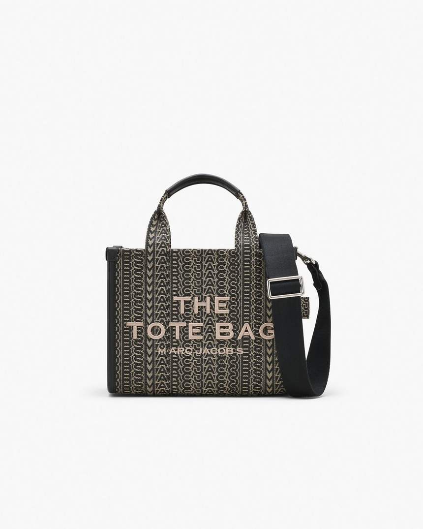 bolsa tote pequena com estampa jacquard monogramada