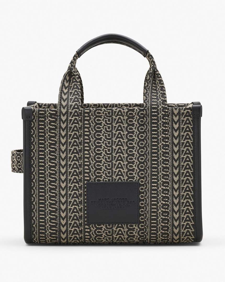 bolsa tote pequena com estampa jacquard monogramada