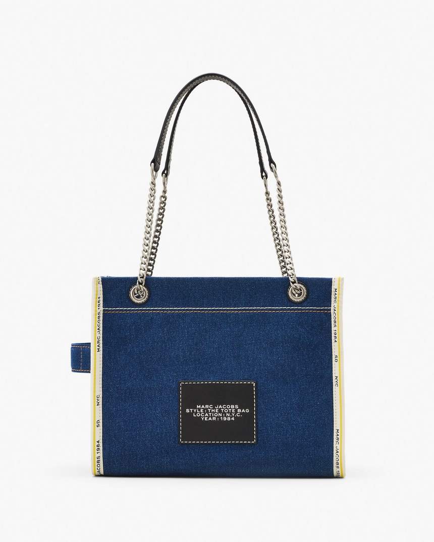 bolsa tote média com corrente em jeans
