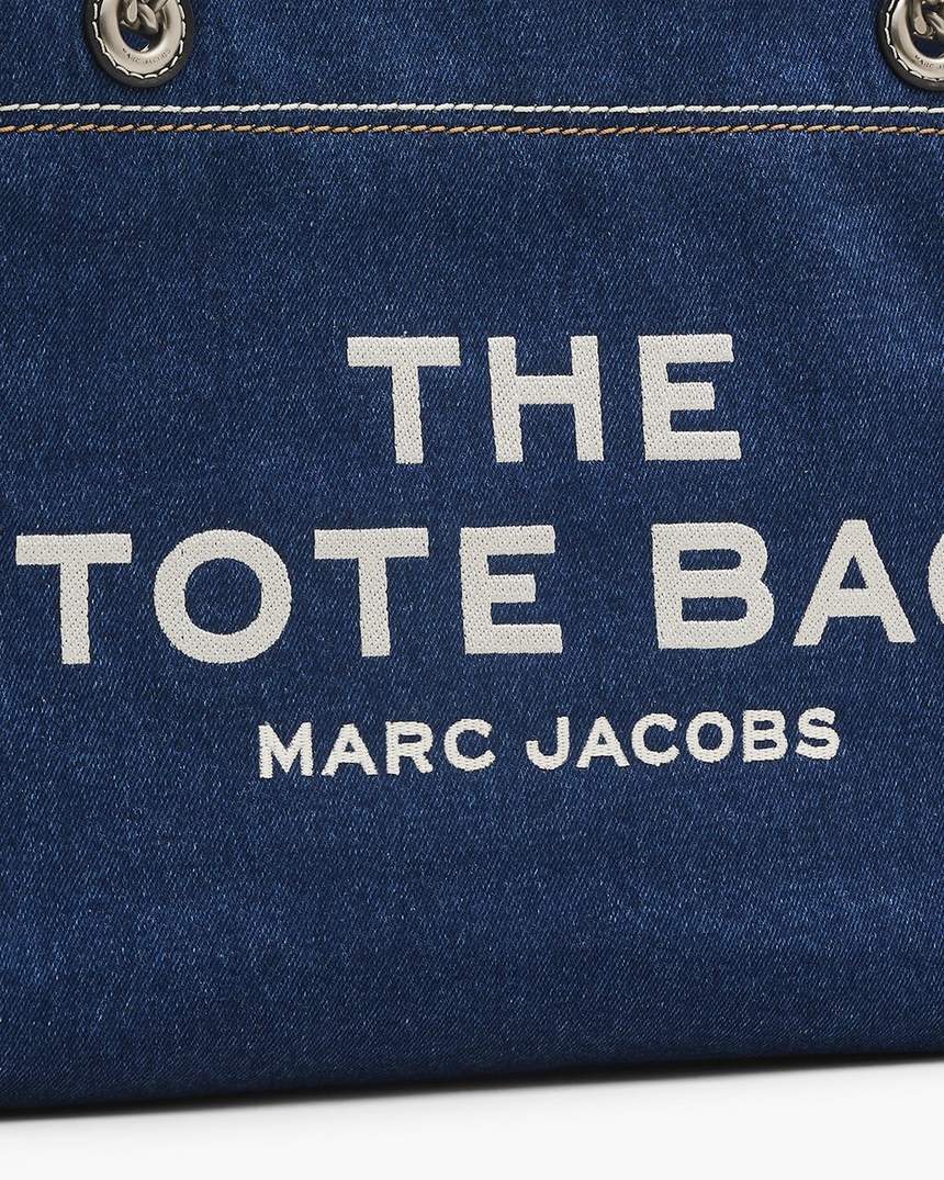 bolsa tote média com corrente em jeans
