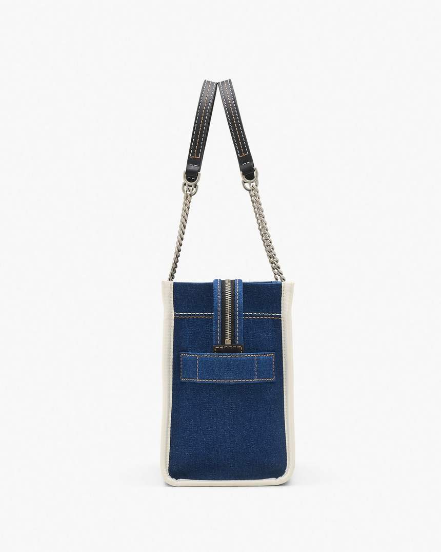 bolsa tote média com corrente em jeans