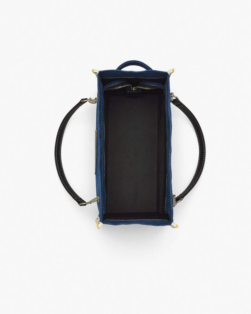 bolsa tote média com corrente em jeans