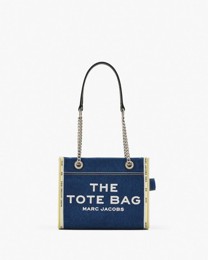 bolsa tote pequena com corrente em jeans
