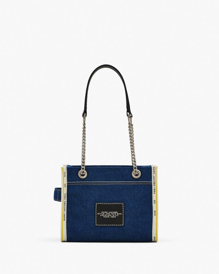 bolsa tote pequena com corrente em jeans