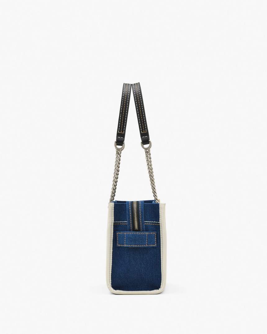bolsa tote pequena com corrente em jeans