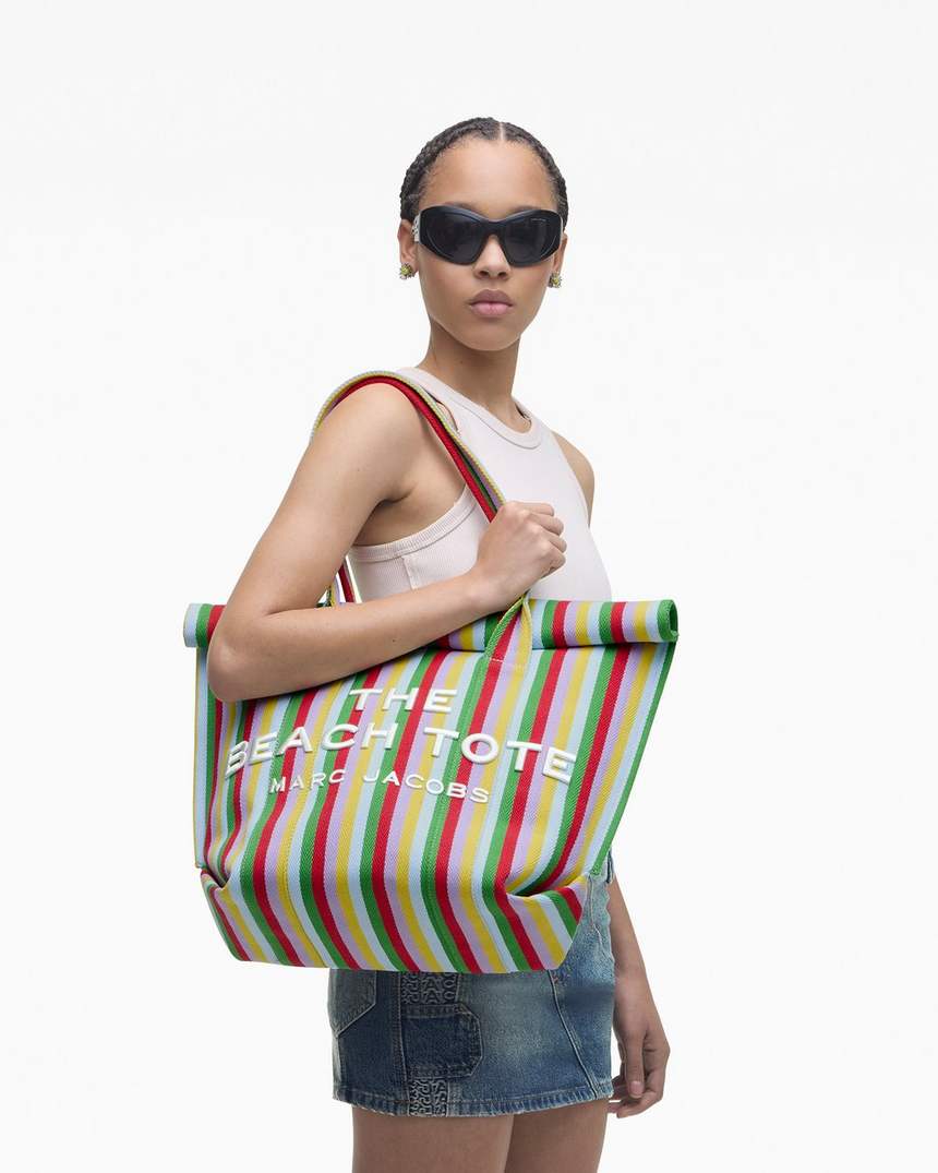 bolsa de praia listrada em jacquard