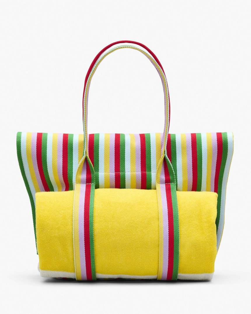 bolsa de praia listrada em jacquard
