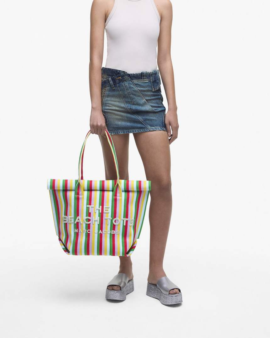 bolsa de praia listrada em jacquard