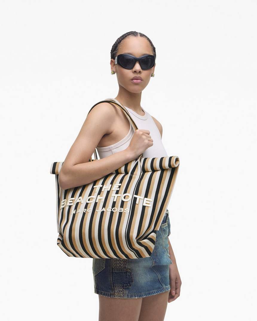 bolsa de praia listrada em jacquard