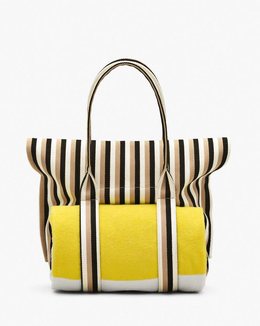 bolsa de praia listrada em jacquard