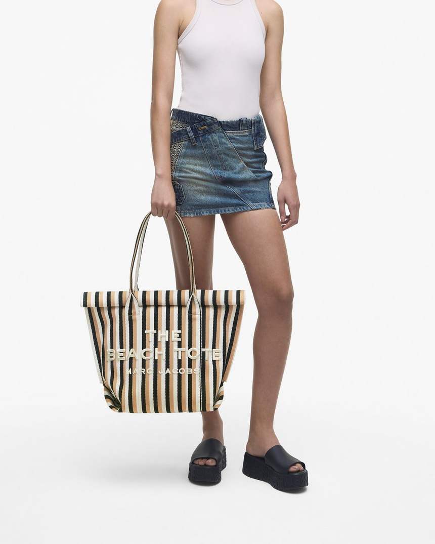 bolsa de praia listrada em jacquard