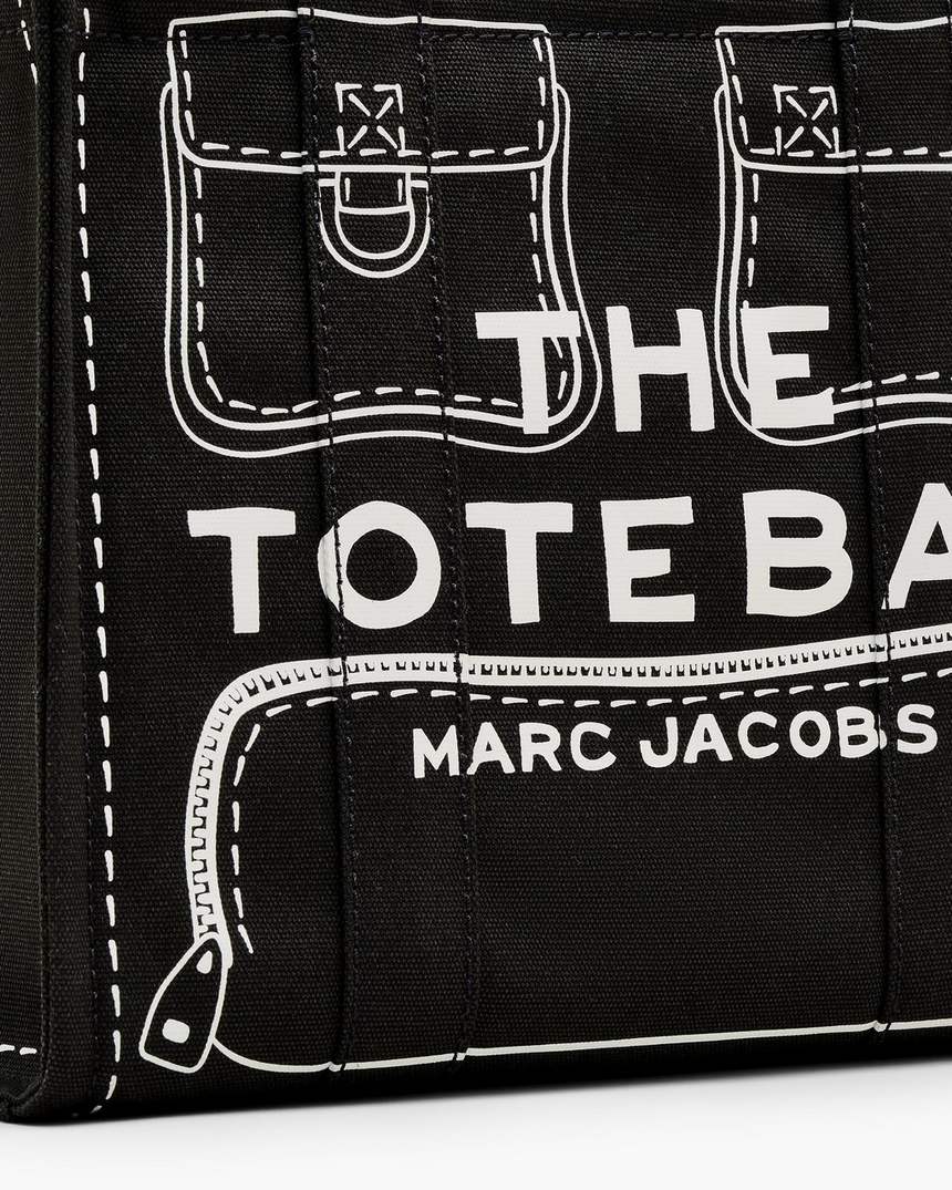 bolsa tote média em lona com estampa trompe loeil