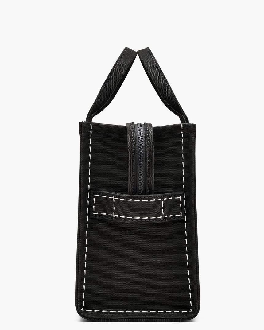 bolsa tote média em lona com estampa trompe loeil