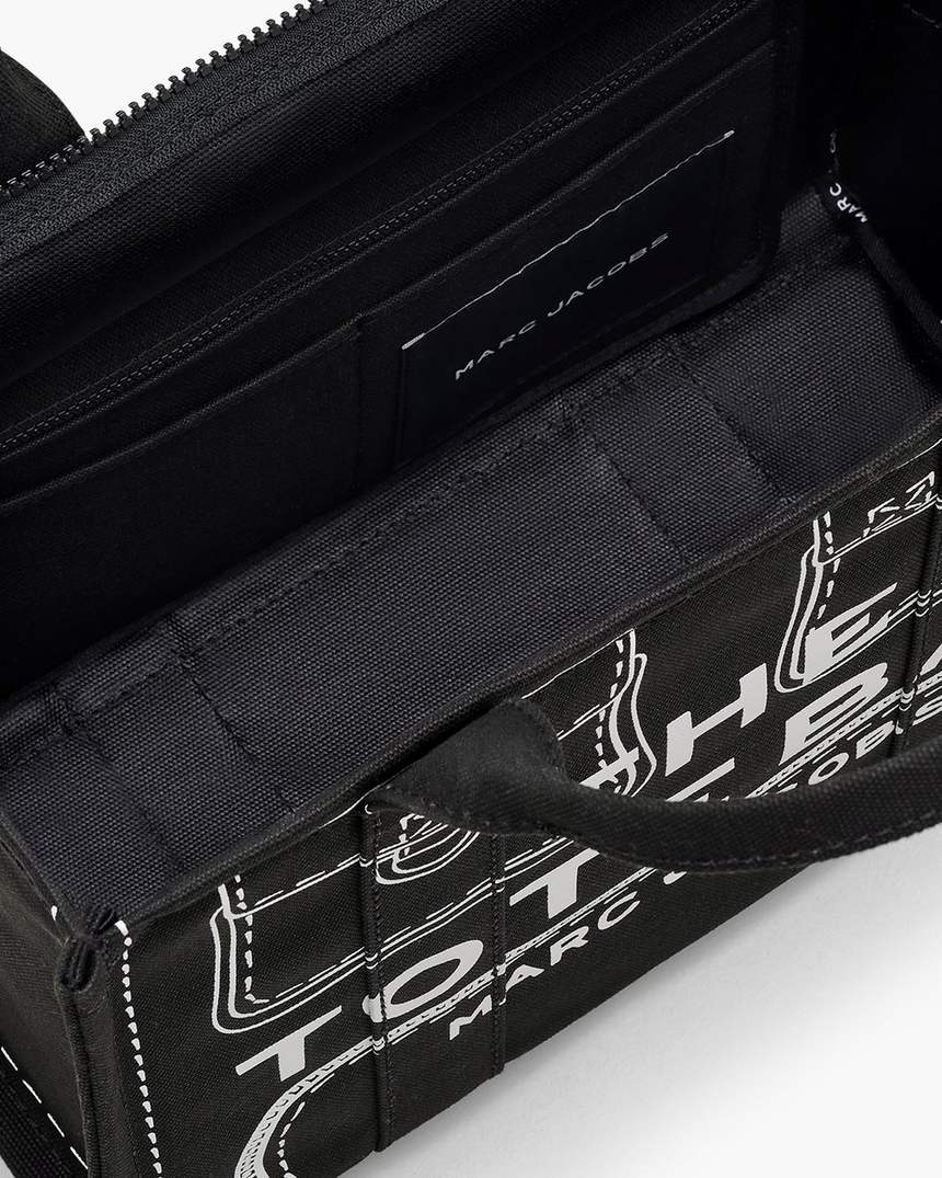 bolsa tote média em lona com estampa trompe loeil