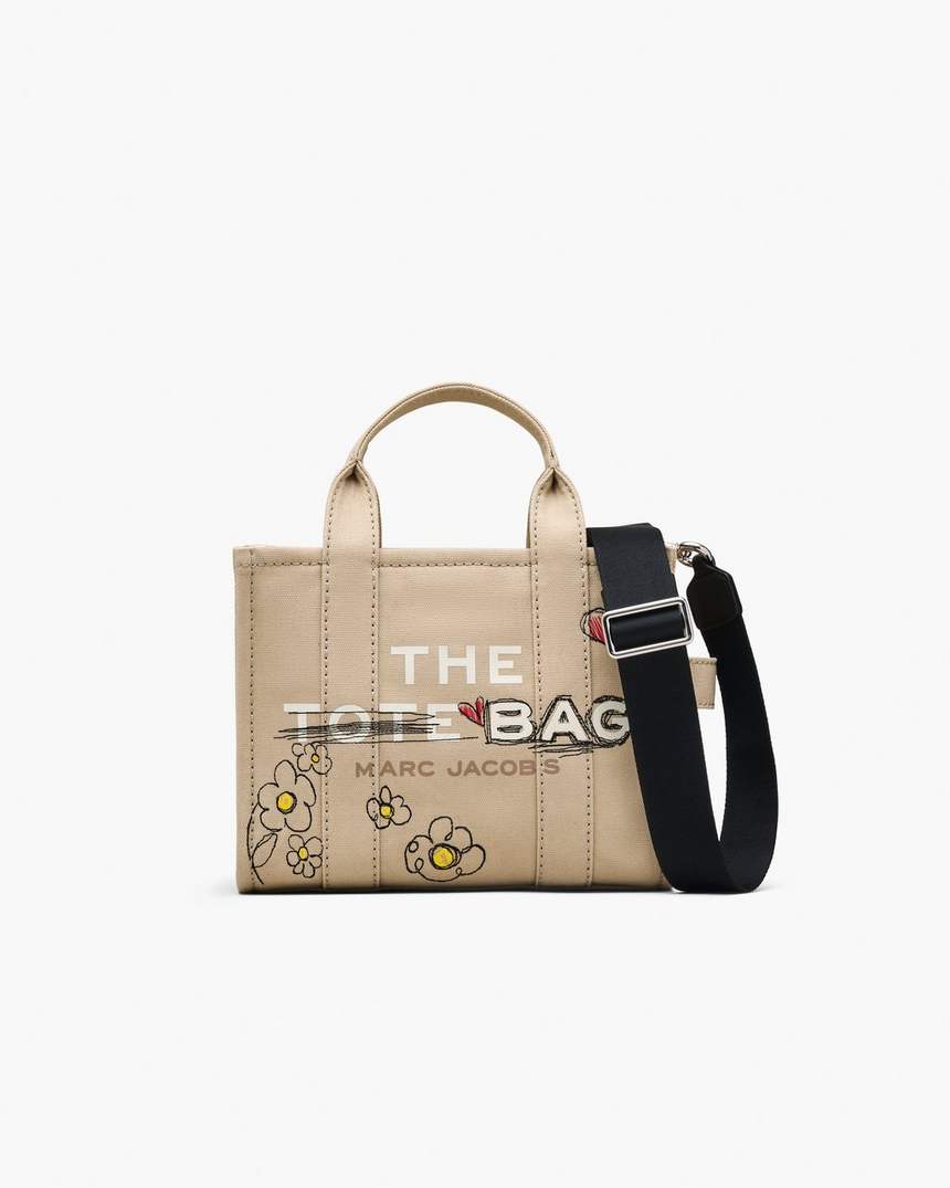 bolsa de lona pequena com estampa de margaridas