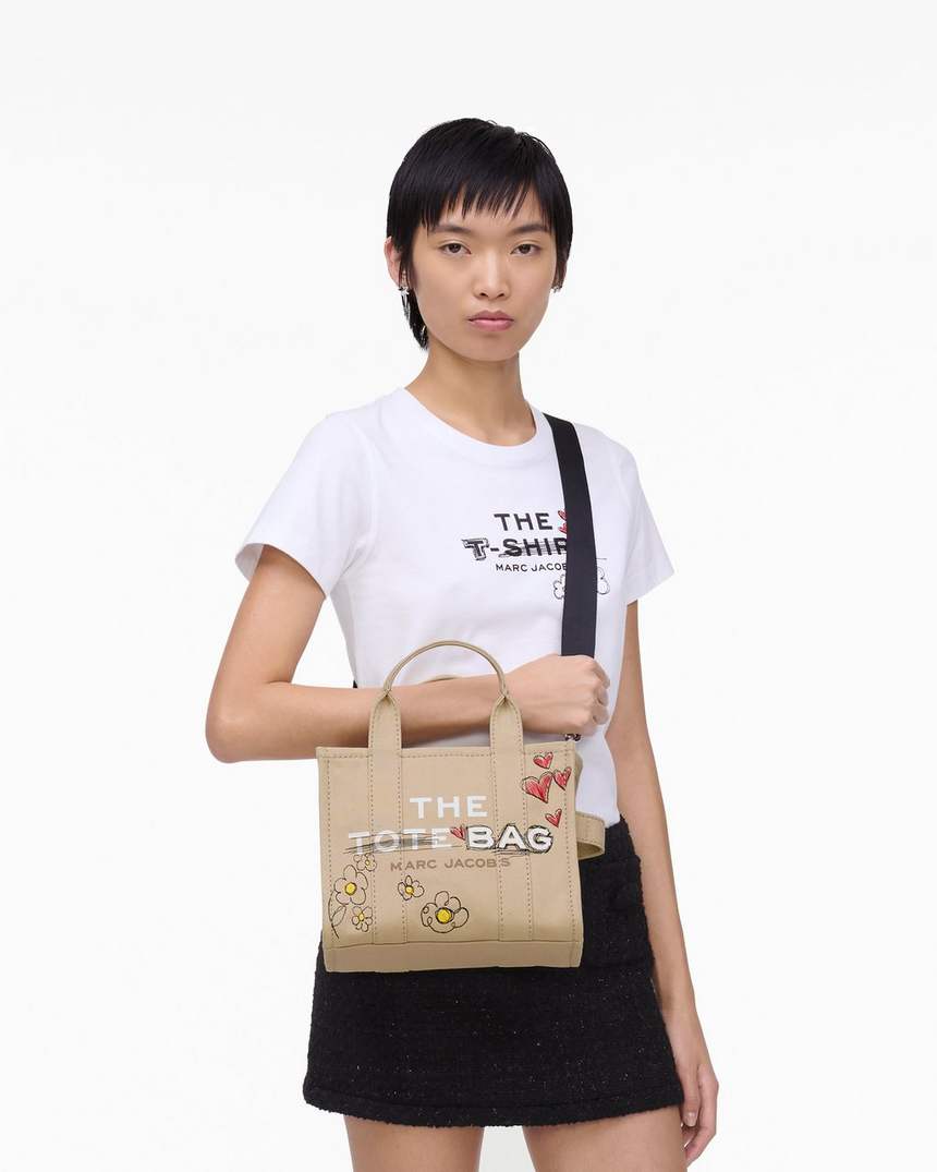 bolsa de lona pequena com estampa de margaridas