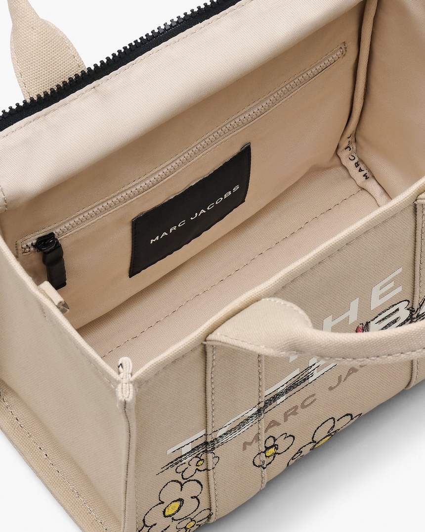 bolsa de lona pequena com estampa de margaridas