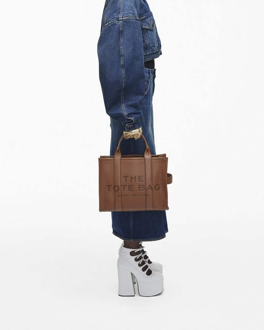 bolsa tote média de couro